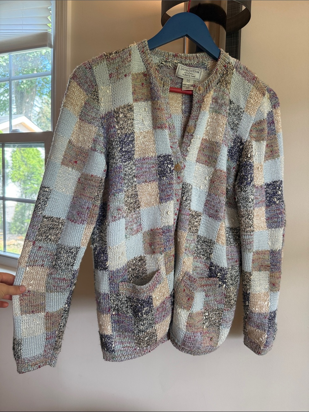 Patchwork Knit Cardigan in Multicolor Pastels